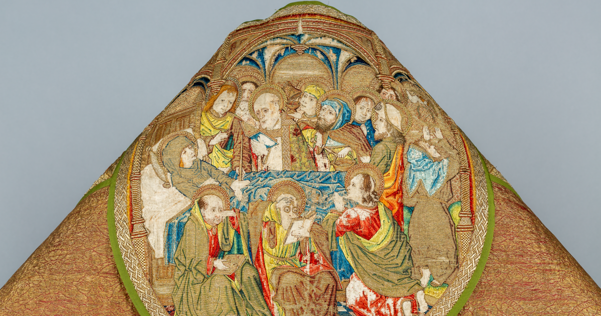 Pluviale des Fürstbischofs Erich I. von Sachen-Lauenburg, Gewandstoff Anfang 16. Jahrhundert, Besätze nach 1510, Inv. Nr. U.90, ©St.-Paulus-Dom 2026, Domverwaltung, Foto: Dr. Michael Reuter