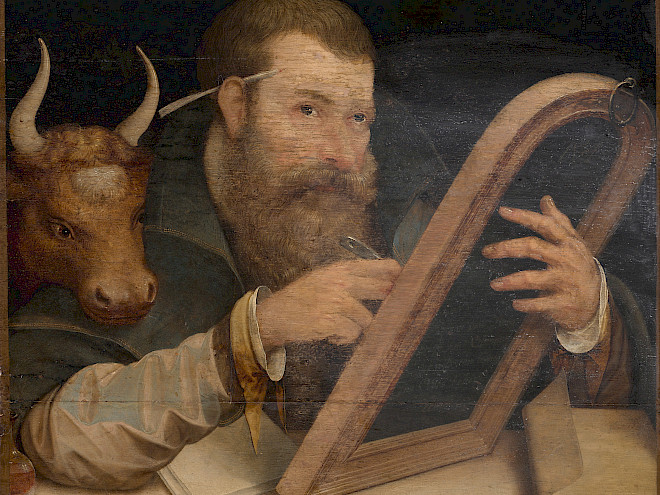 DER EVANGELIST LUKAS, Hermann tom Ring Öl auf Eichenholz, 1574 Bistum Münster, Katholische Kirchengemeinde Liebfrauen-Überwasser (Dauerleihgabe im LWL-Museum für Kunst und Kultur, Münster, Inv.-Nr. 931 LG), Foto:Sabine Ahlbrand-Dornseif