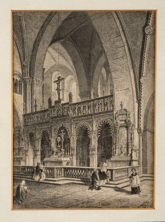 Der ehemalige Lettner im St.-Paulus-Dom, Postkarte nach J. Fr. Lange, ggf. Stahlstich von J. G. Fr. Poppel, Gr.180, Foto: Dr. Michael Reuter