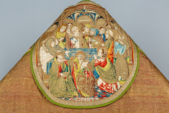 Pluviale des Fürstbischofs Erich I. von Sachen-Lauenburg, Gewandstoff Anfang 16. Jahrhundert, Besätze nach 1510, Inv. Nr. U.90, ©St.-Paulus-Dom 2026, Domverwaltung, Foto: Dr. Michael Reuter