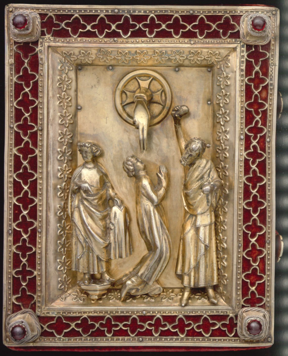 EPISTOLAR MIT BUCHDECKEL MIT DER STEINIGUNG DES HEILIGEN STEPHANUS, Mainz, 1. Drittel 14. Jahrhundert (Epistolar: um 980), Bischöfliches Dom- und Diözesanmuseum Mainz, Inv.-Nr. B 00259, © Bischöfliches Dom- und Diözesanmuseum (Foto: Marcel Schawe)