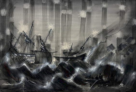O. T. (ANDRIES VAN EERVELT), Volker Hermes, 2024, Acryl, Edding und div. Graffitimarker auf Nessel, im Besitz des Künstlers