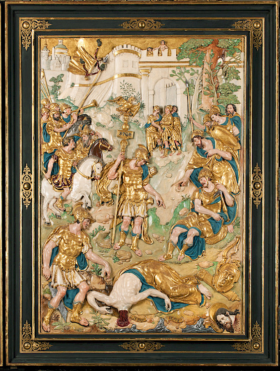 Rechter, innerer Altarflügel des ehemaligen Hochaltares Gerhard Gröninger (Entwurf und Bildhauerarbeiten,  Farbfassung der Reliefs), Münster, 1619–1622, Münster, St.-Paulus-Dom, Foto: Stephan Kube, Greven