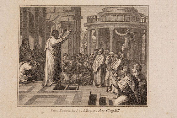 Hl. Paulus predigend in Athen nach Raffael  Anfang 19. Jahrhundert  Stahlstich  Domschatz Münster, Inv.-Nr. Gr.076, Foto: Dr. Michael Reuter