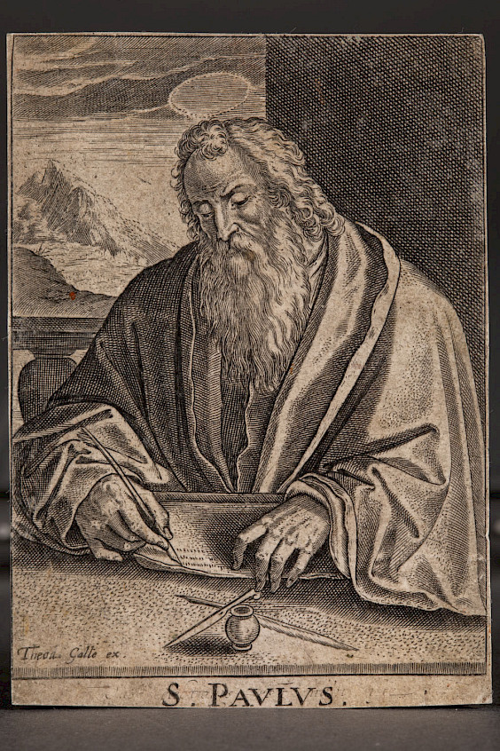 HL. PAULUS MIT SCHRIFTROLLE  Theodor Galle  Kupferstich, um 1600 Domschatz Münster, Inv.–Nr. Gr.057,Foto: Dr. Michael Reuter