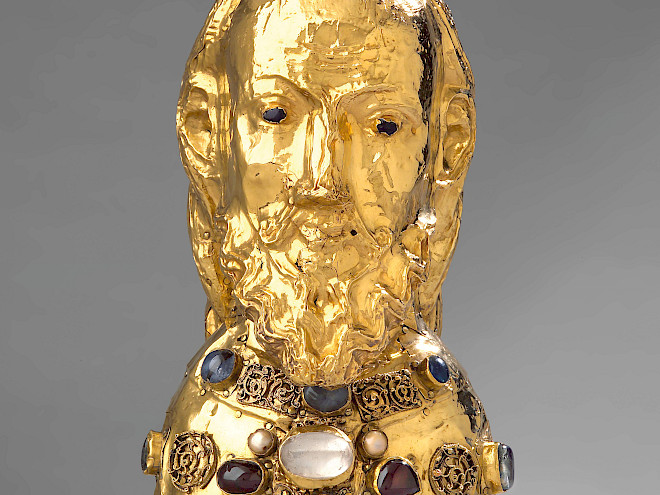 Goldenes Büstenreliquiar des Hl. Apostel Paulus, 3. Viertel 11. Jahrhundert, Inv. Nr. E.2, ©St.-Paulus-Dom 2026, Domverwaltung, Photo: Stephan Kube, D-48268 Greven