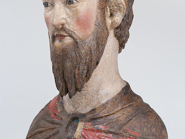 RELIQUIENBÜSTE DES HL. PAULUS, um 1220 Nussbaumholz, gefasst Domschatz Münster, Inv.-Nr. DK.2024.42 (Dauerleihgabe im LWL-Museum für Kunst und Kultur, Münster), Foto: Hanna Neander