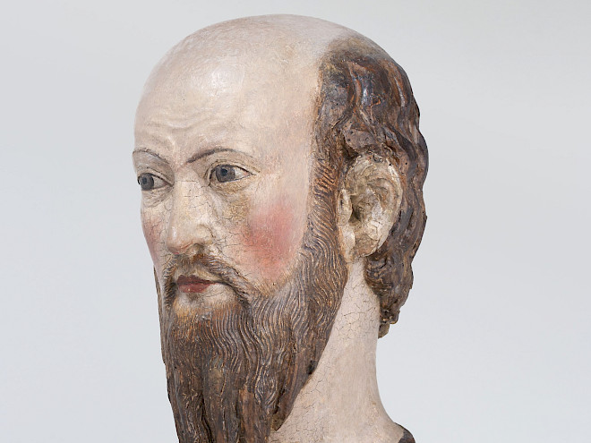 RELIQUIENBÜSTE DES HL. PAULUS, um 1220 Nussbaumholz, gefasst Domschatz Münster, Inv.-Nr. DK.2024.42 (Dauerleihgabe im LWL-Museum für Kunst und Kultur, Münster), Photo: Hanna Neander