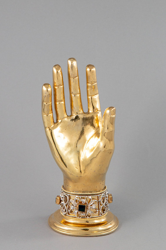 HANDRELIQUIAR DES HL. PAULUS Niederrhein (?), um 1460/1470, Inv.-Nr. E.39, Foto: Dr. Michael Reuter. Laut Reliquienverzeichnis enthält sie Reliquien des Paulus, darunter von seiner Hand.